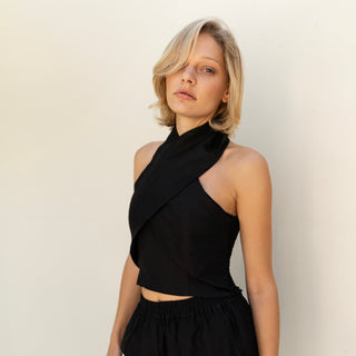 Black linen sleeveless top