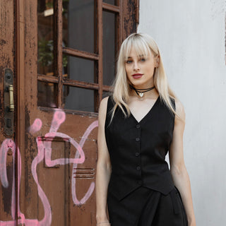 Black linen vest for women