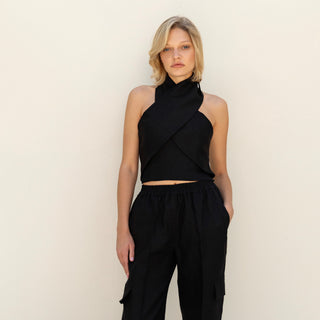 Black linen halter neck top