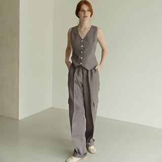 linen grey vest for women