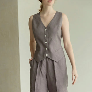 Grey linen women vest