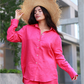 Fuchsia linen oversized boyfriend shirt
