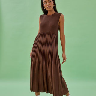 Hazelnut brown cotton knitted maxi dress