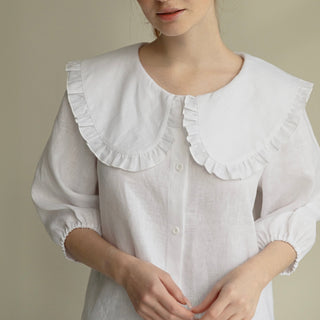 White linen blouse with oversized round collar