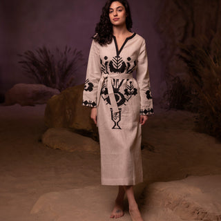 Linen embroidered kftan dress