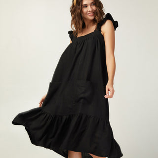 Black linen midi sundress Casablanca