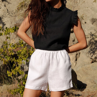 White linen shorts