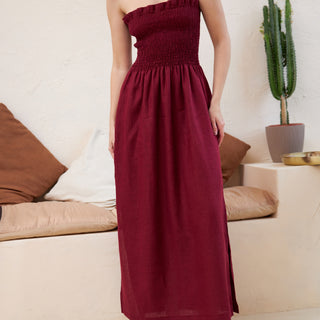 Burgundy long linen tube dress
