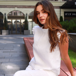 White linen sleeveless top