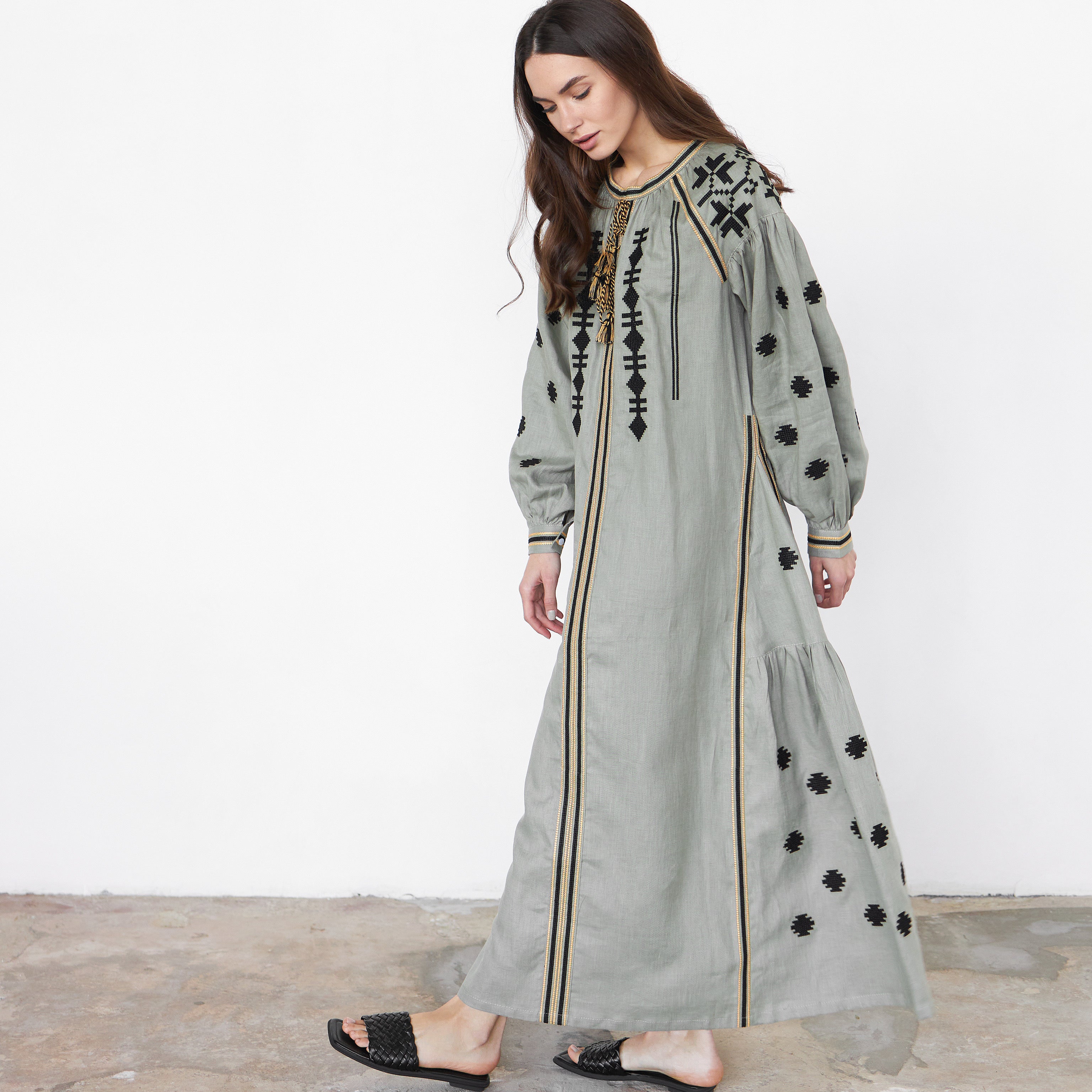 Zara embroidered maxi store dress