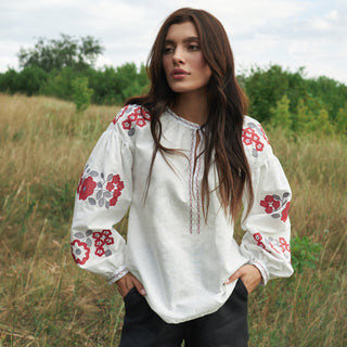 White linen Ukrainian embroidered shirt