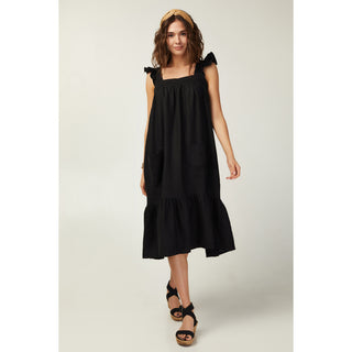 Black linen summer midi dress