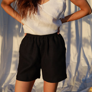 Black linen shorts