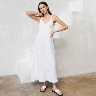 White linen summer sleeveless midi dress