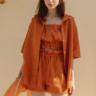 Oversized linen shirt in orange