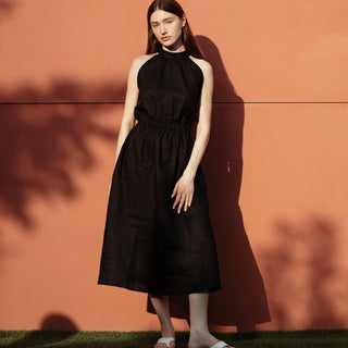 Black line midi dress with halter neck 