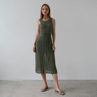 Olive cotton knitted midi dress