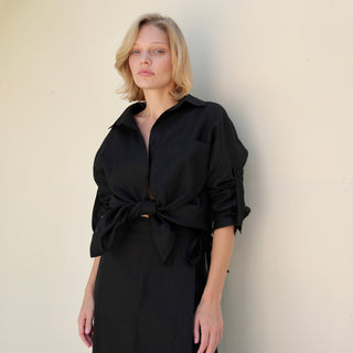 Black linen oversized women shirt