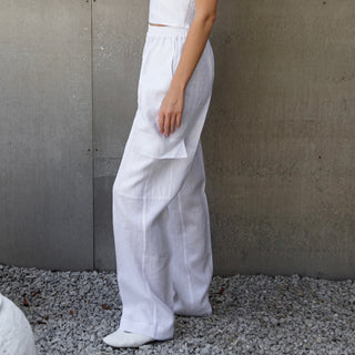 Side view linen cargo pants