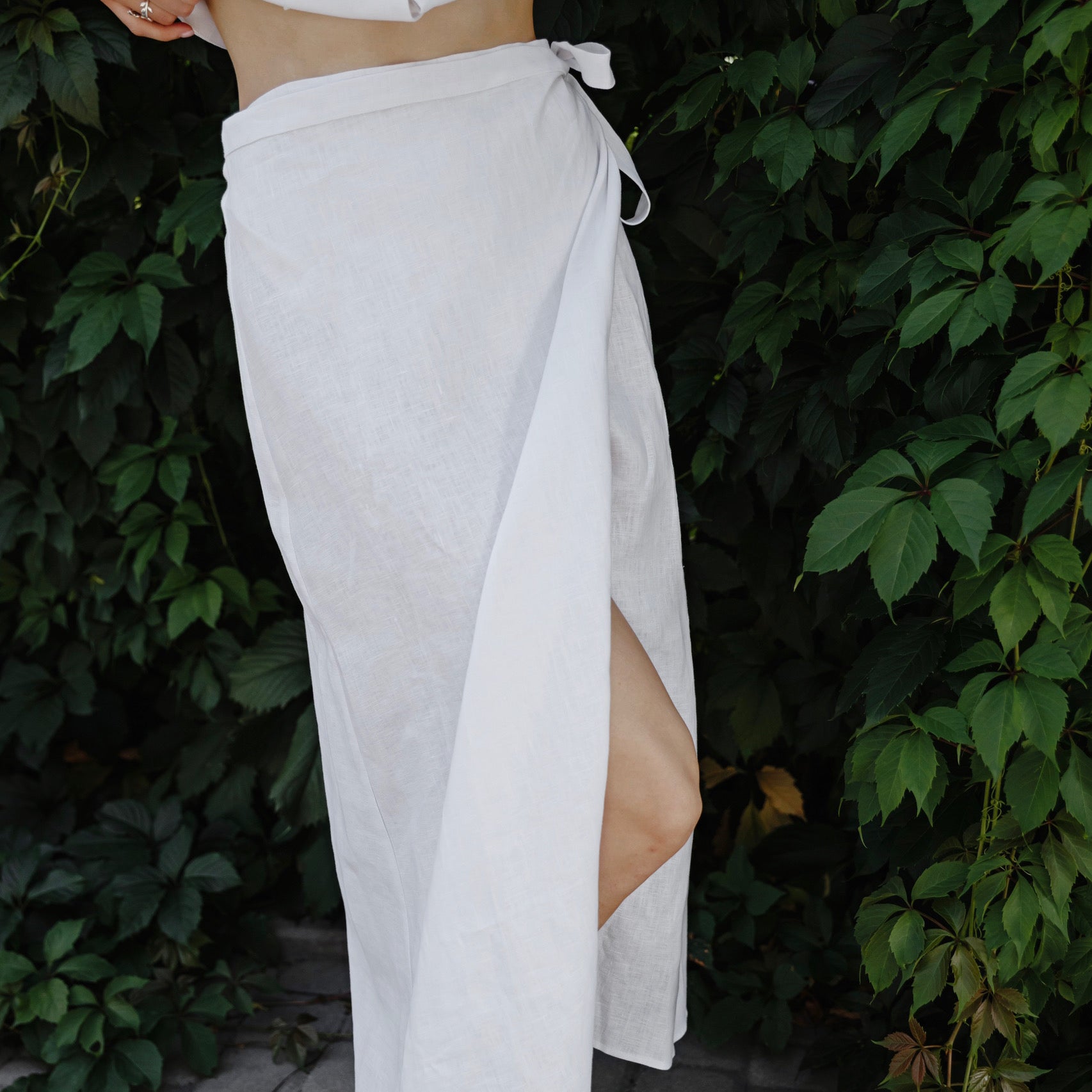 Tokyo Classic Linen Wrap Skirt in White Bravo Collection Singapore