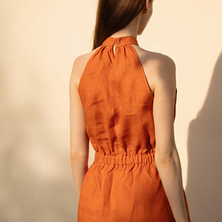 Back view orange linen mini dress