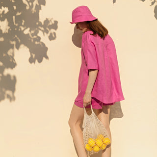 Back view pink linen oversized shirt
