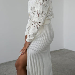 Cotton Knit White Plisse Skirt 