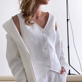 White Linen Women Vest