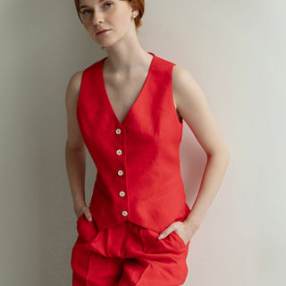 red linen waistcoat for women