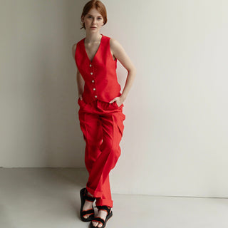 Red linen women vest