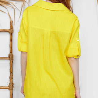 Back view yellow linen oversized shirt