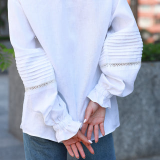 Back view white linen shirt