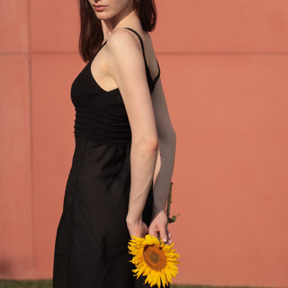 Black linen sundress with knitted top