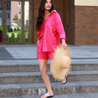 Hot pink linen oversized women shirt