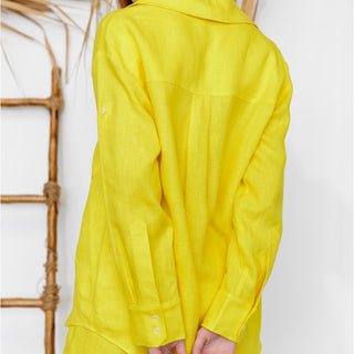 Back view bright yellow linen oversized shirt