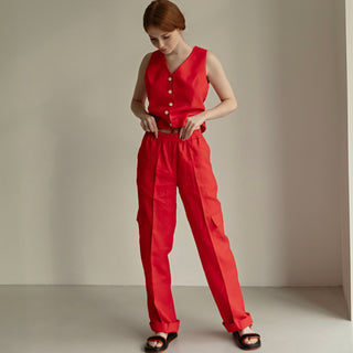 Red Linen cargo pants women