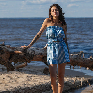 'September' Striped Linen Paperbag Shorts