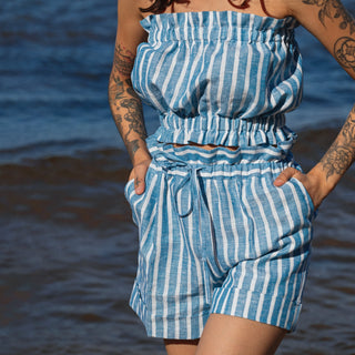 'September' Striped Linen Paperbag Shorts