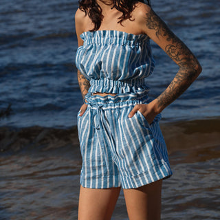 'September' Striped Linen Paperbag Shorts