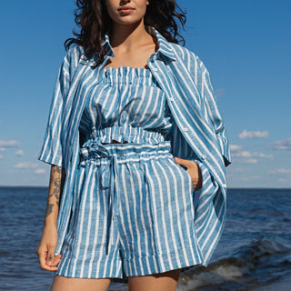 'September' Striped Linen Paperbag Shorts