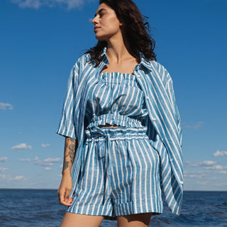 'September' Striped Linen Paperbag Shorts