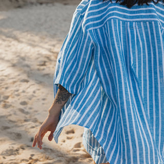 'Palma' Striped Oversized Linen Shirt with Short Sleeves