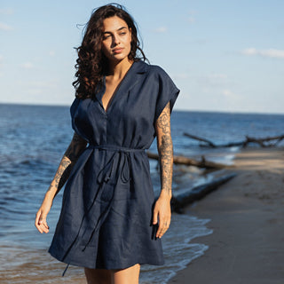 'Lara' Linen Oversized Jumpsuit in Navy Blue