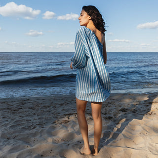 'Julia' One Shoulder Striped Linen Tunic Dress