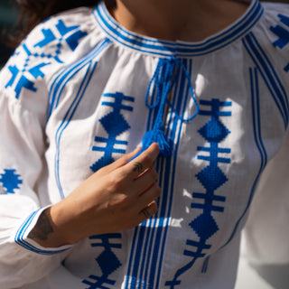 ‘Palermo’ White Linen Embroidered Vyshyvanka Blouse