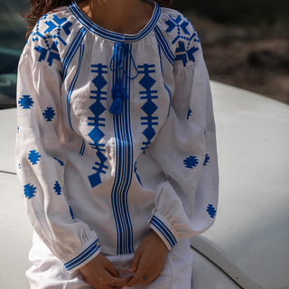 ‘Palermo’ White Linen Embroidered Vyshyvanka Blouse