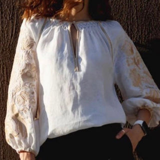 Linen boho chic embroidered shirt