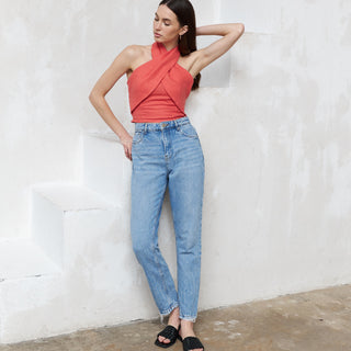 Linen coral pink sleeveless top