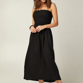 Black linen strapless dress