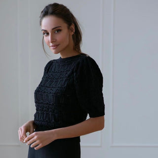 Black cotton knitted crochet top